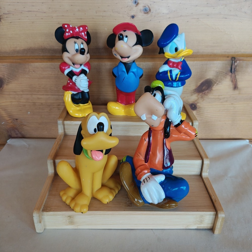 Vintage Disney lot of 5 Goofy Donald Micky Minnie Pluto Bath Rubber Toy 6" ZC2